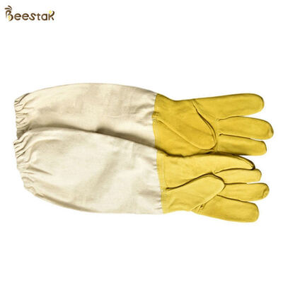 acheter Economic Sheepskin Beekeeping Gloves with Leather and Canvas in Yellow and White for Bee Protection fabrication en ligne