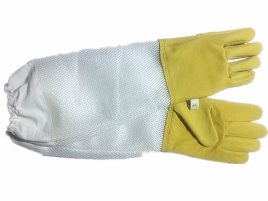 acheter Gants jaunes durables de l'apiculture de peau de mouton avec la partie aérée molle blanche, manchette élastique blanche fabrication en ligne