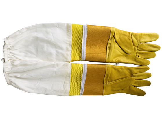 acheter Protecteur jaune et moitié épais de poignet de toile de peau de la chèvre #33 aérés avec la douille blanche de tissu fabrication en ligne