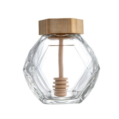 acheter Couverture de Honey Hexagon Jar With Wooden en verre 380ML et barre en bois d'éclaboussure fabrication en ligne