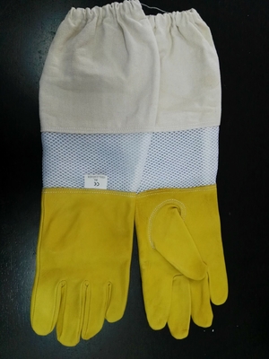 acheter Gants jaunes de peau de mouton pour l'apiculture avec la douille blanche de tissu de poignet aérée par blanc fabrication en ligne