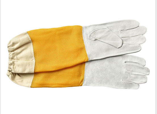 Gants d'apiculture en peau de mouton blanche L - XL avec manche jaune et douce ventilée