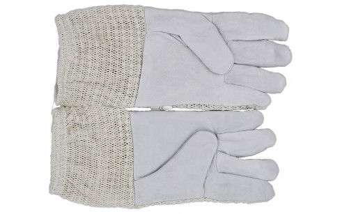 Trois gants de l'apiculture de peau de chèvre de maille de coton de couche avec la douille courte blanche