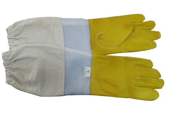 Gants jaunes de sécurité pour l'apiculture avec le poignet aéré blanc