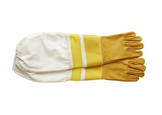 Gants en peau de chèvre Gants d' abeille Protecteur de poignet en cuir Manche en toile à demi ventilée pour l' apiculture
