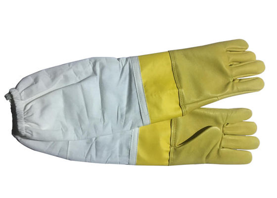 Protecteur en cuir jaune de peau de la chèvre #13 et de poignet de Smoothy et douille blanche de tissu   Gant d'abeille